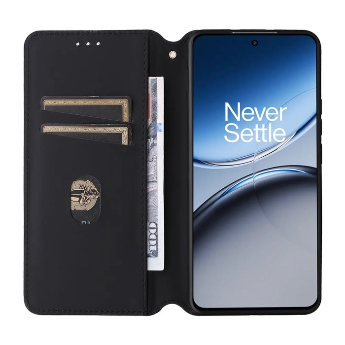 For OnePlus Nord 4 Wallet Case Rhombus Imprinted Leather Phone Cover - Black - 2