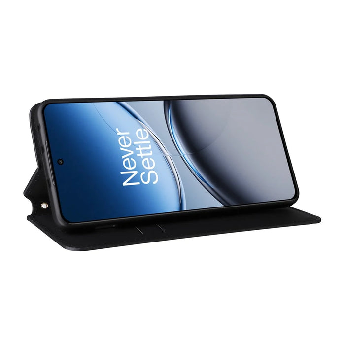For OnePlus Nord 4 Wallet Case Rhombus Imprinted Leather Phone Cover - Black - 3