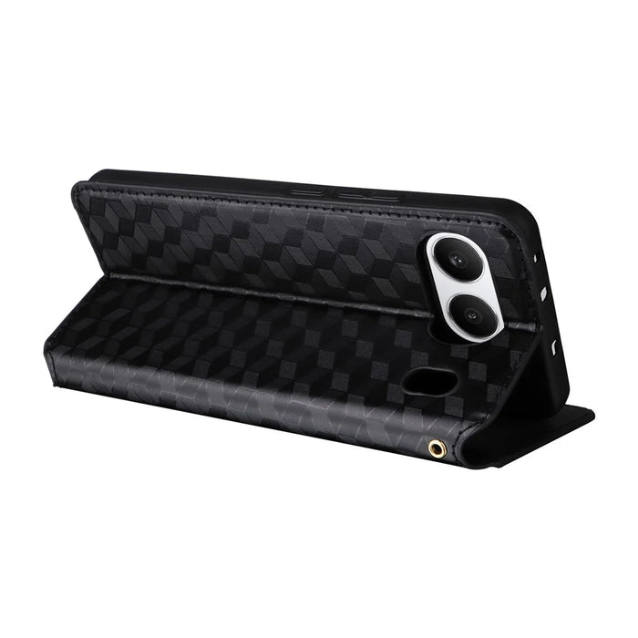 For OnePlus Nord 4 Wallet Case Rhombus Imprinted Leather Phone Cover - Black - 4