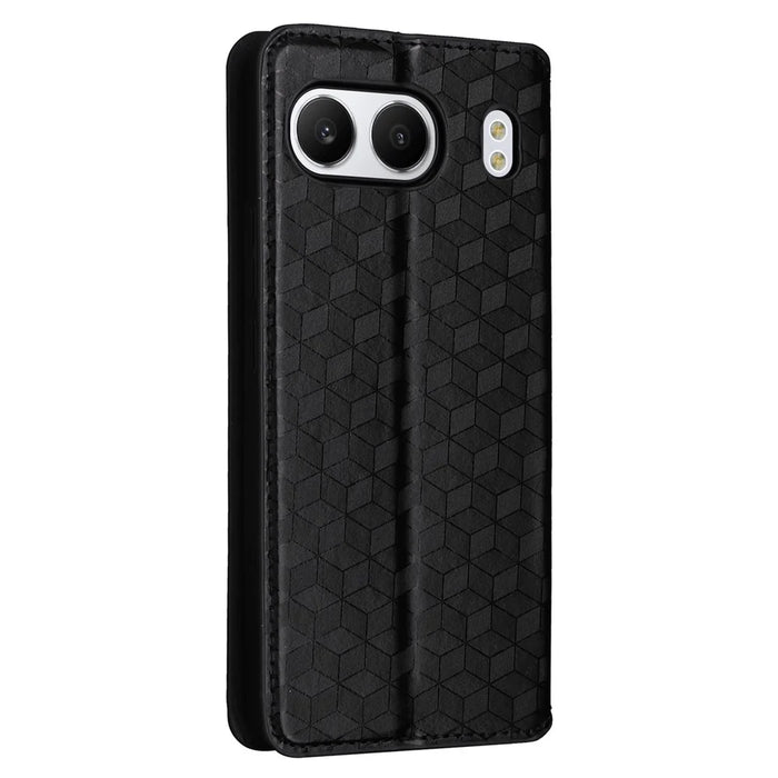 For OnePlus Nord 4 Wallet Case Rhombus Imprinted Leather Phone Cover - Black - 7
