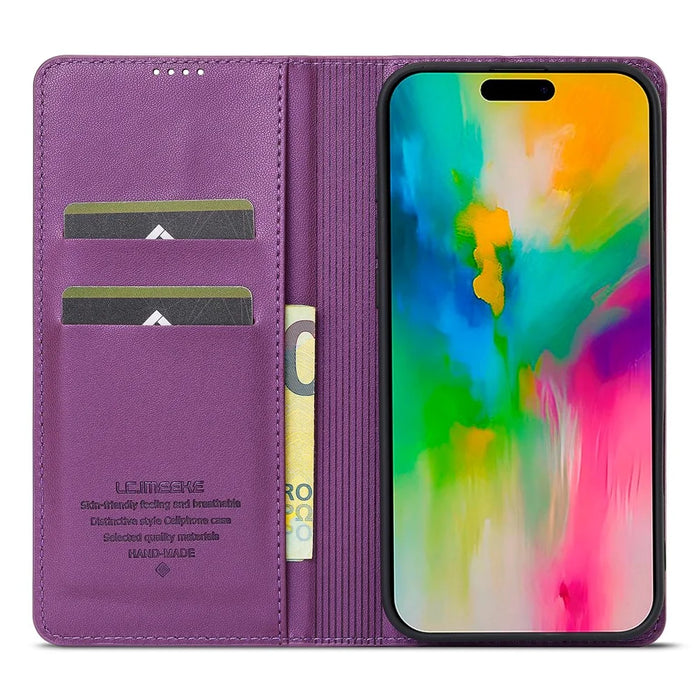 LC.IMEEKE L1 Series for iPhone 16 Plus Case PU Leather Wallet Stand Protective Phone Cover - Purple - 2