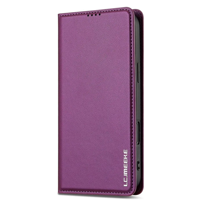 LC.IMEEKE L1 Series for iPhone 16 Plus Case PU Leather Wallet Stand Protective Phone Cover - Purple - 7