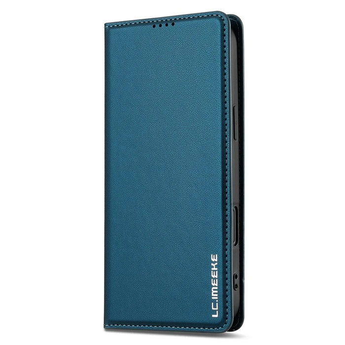 LC.IMEEKE L1 Series for iPhone 16 Case PU Leather Wallet Stand Protective Phone Cover - Blue - 7