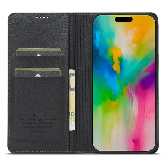 LC.IMEEKE L1 Series for iPhone 16 Pro Case PU Leather Wallet Stand Protective Phone Cover - Black - 2