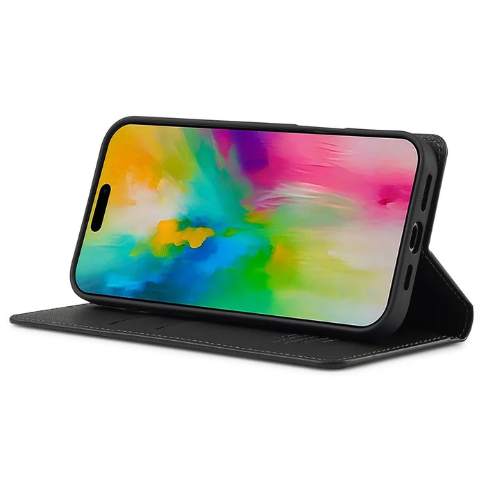 LC.IMEEKE L1 Series for iPhone 16 Pro Case PU Leather Wallet Stand Protective Phone Cover - Black - 3