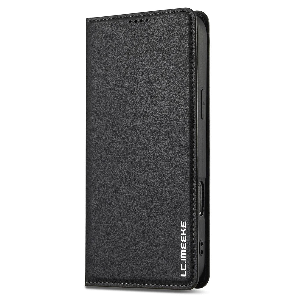 LC.IMEEKE L1 Series for iPhone 16 Pro Case PU Leather Wallet Stand Protective Phone Cover - Black - 7