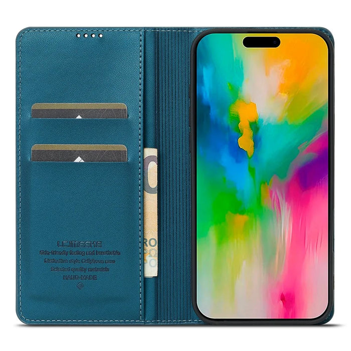 LC.IMEEKE L1 Series for iPhone 16 Pro Max Case PU Leather Wallet Stand Protective Phone Cover - Blue - 2