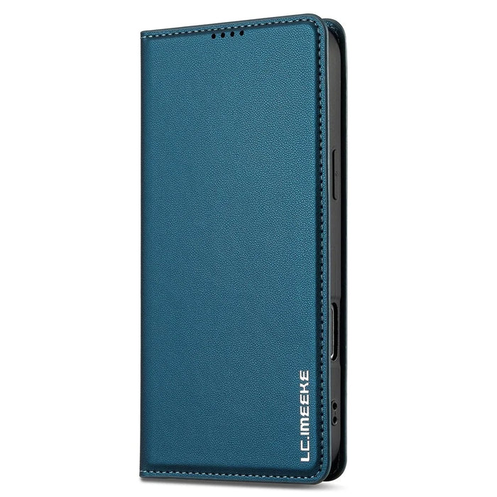 LC.IMEEKE L1 Series for iPhone 16 Pro Max Case PU Leather Wallet Stand Protective Phone Cover - Blue - 7