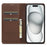 LC.IMEEKE L1 Series for iPhone 15 Plus Case PU Leather Wallet Stand Protective Phone Cover - Brown - 2