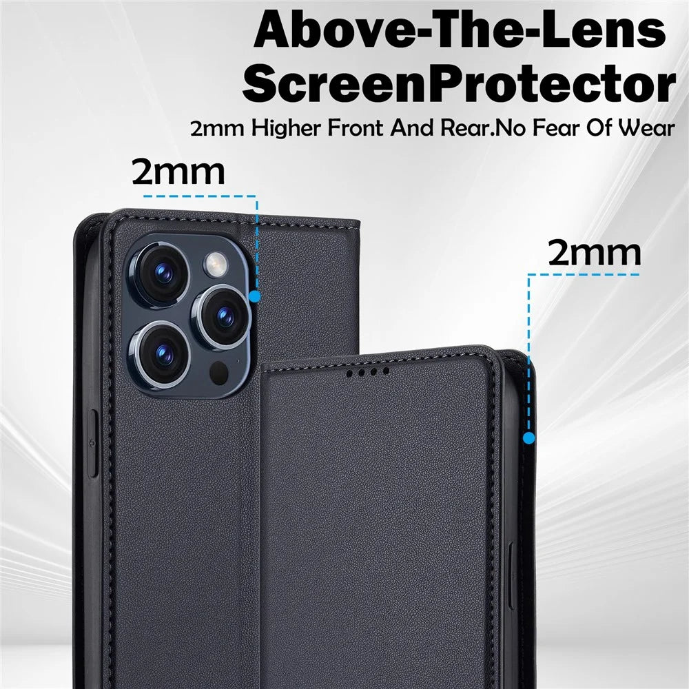 LC.IMEEKE L1 Series for iPhone 15 Pro Case PU Leather Wallet Stand Protective Phone Cover - Black - 4