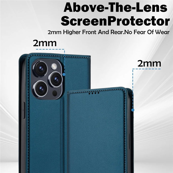 LC.IMEEKE L1 Series for iPhone 15 Pro Max Case PU Leather Wallet Stand Protective Phone Cover - Blue - 4
