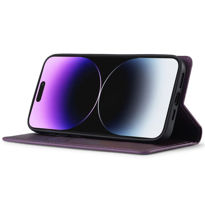 LC.IMEEKE L1 Series for iPhone 14 Pro Case PU Leather Wallet Stand Protective Phone Cover - Purple - 3