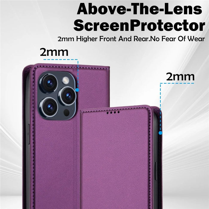 LC.IMEEKE L1 Series for iPhone 14 Pro Case PU Leather Wallet Stand Protective Phone Cover - Purple - 4