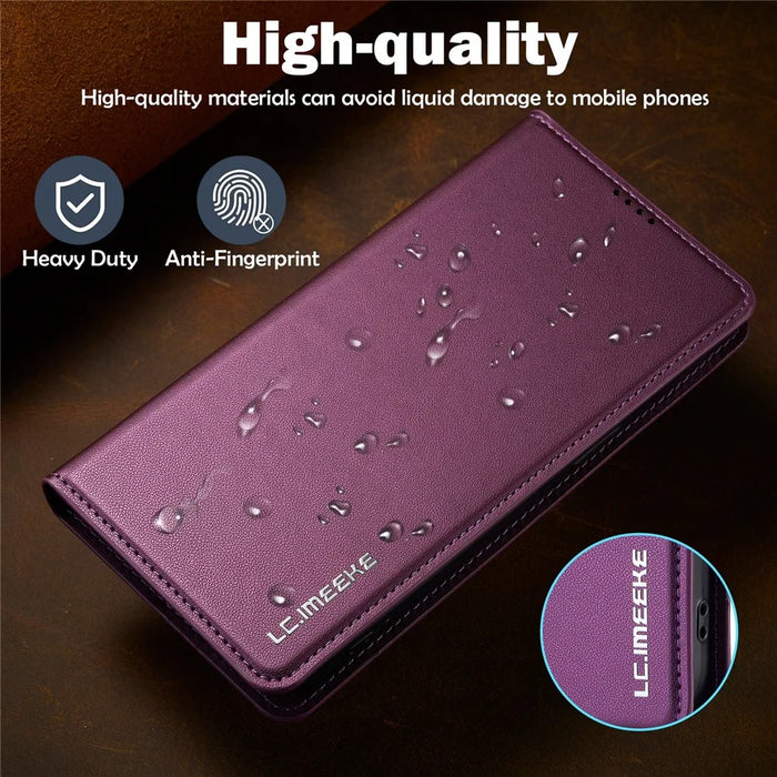 LC.IMEEKE L1 Series for iPhone 14 Pro Case PU Leather Wallet Stand Protective Phone Cover - Purple - 5