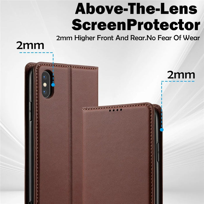 LC.IMEEKE L1 Series for iPhone XS Max Case PU Leather Wallet Stand Protective Phone Cover - Brown - 4