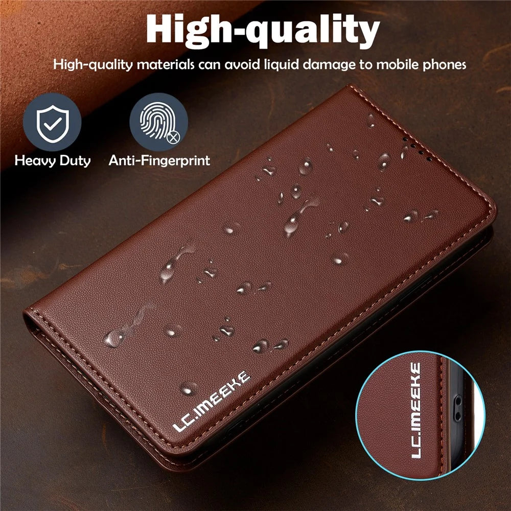LC.IMEEKE L1 Series for iPhone XS Max Case PU Leather Wallet Stand Protective Phone Cover - Brown - 5
