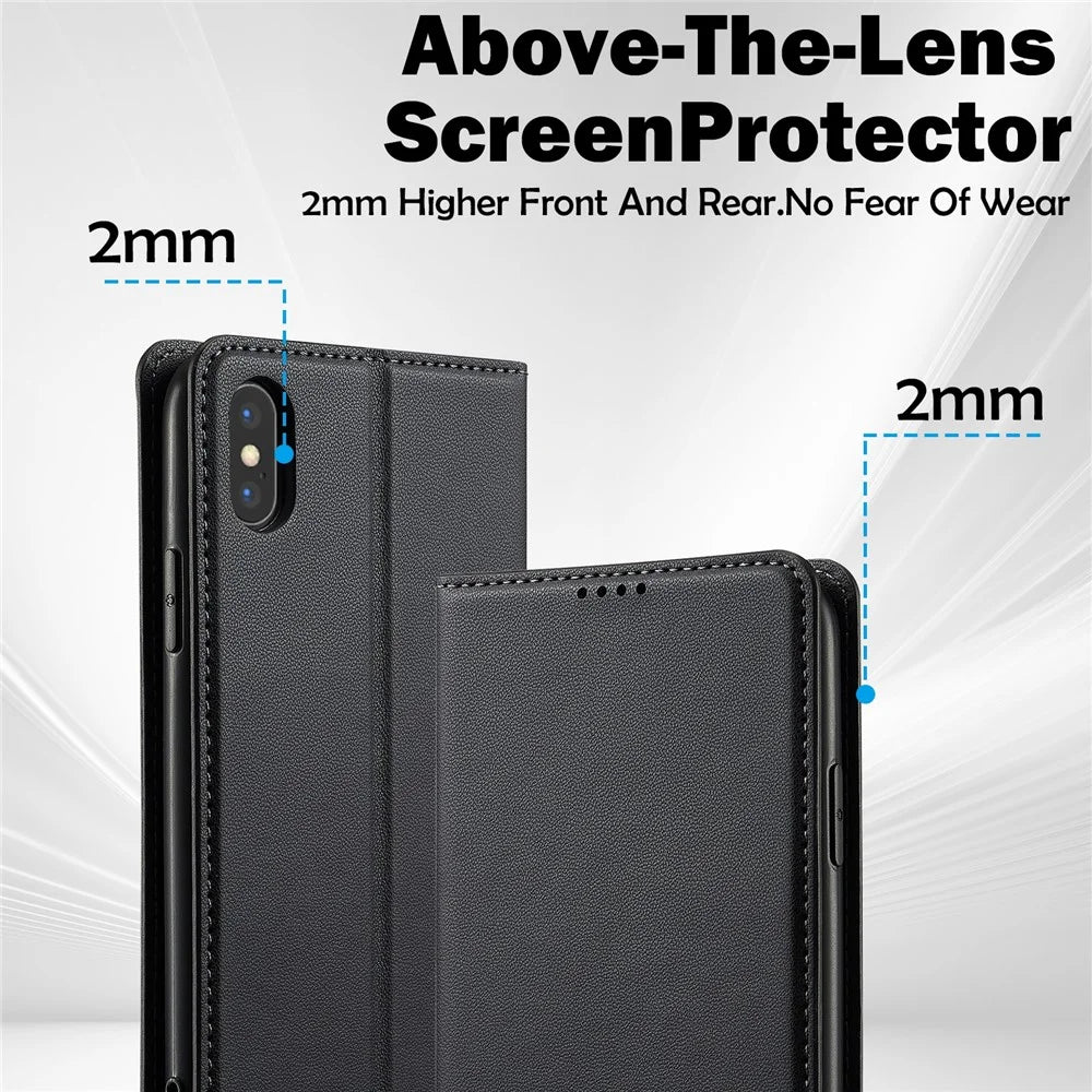 LC.IMEEKE L1 Series for iPhone XS / X Case PU Leather Wallet Stand Protective Phone Cover - Black - 4