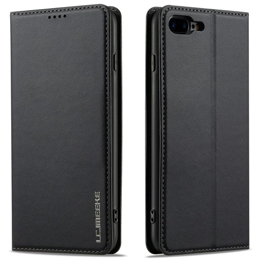 LC.IMEEKE L1 Series for iPhone 8 Plus / 7 Plus Case PU Leather Wallet Stand Protective Phone Cover - Black - 1