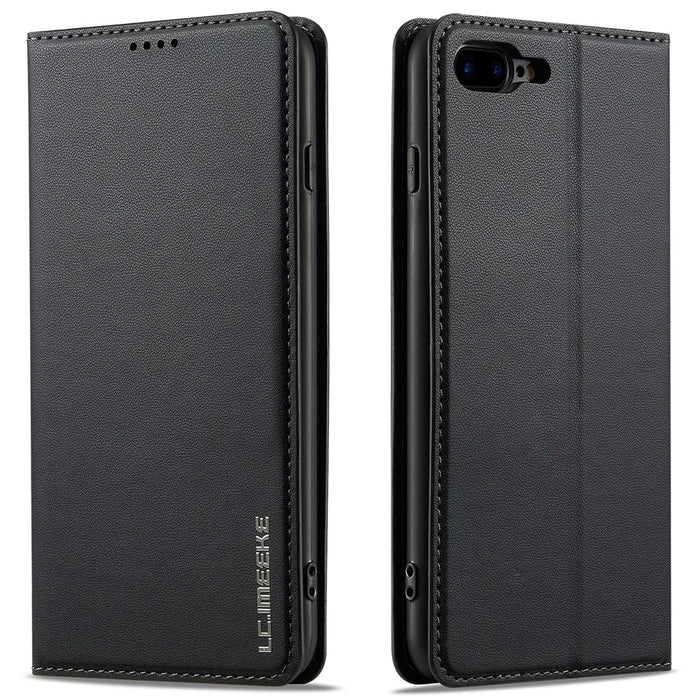 LC.IMEEKE L1 Series for iPhone 8 Plus / 7 Plus Case PU Leather Wallet Stand Protective Phone Cover - Black - 1