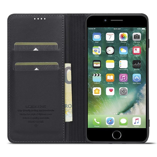 LC.IMEEKE L1 Series for iPhone 8 Plus / 7 Plus Case PU Leather Wallet Stand Protective Phone Cover - Black - 2