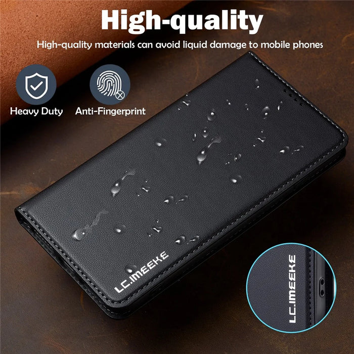 LC.IMEEKE L1 Series for iPhone 8 Plus / 7 Plus Case PU Leather Wallet Stand Protective Phone Cover - Black - 5