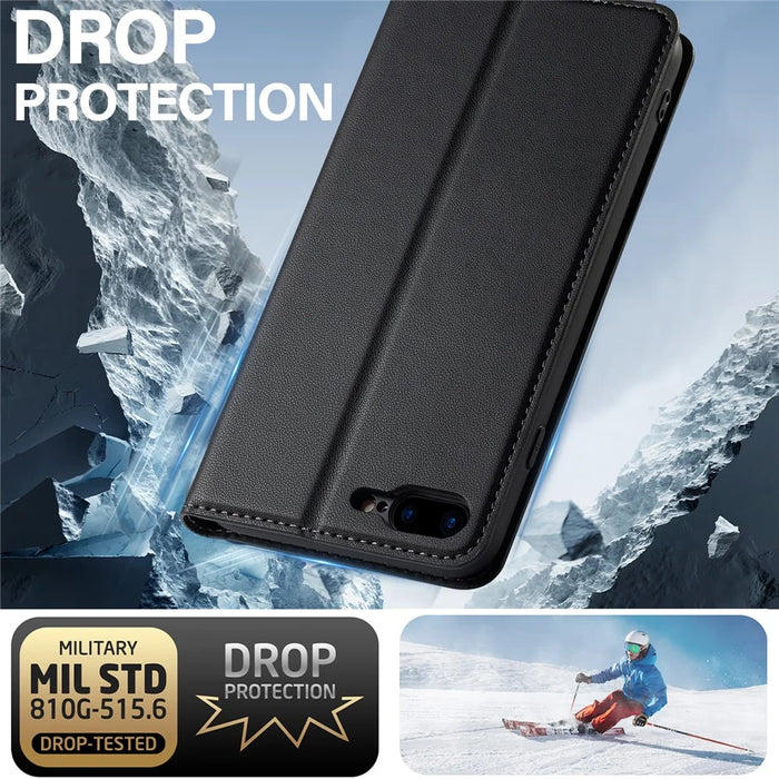 LC.IMEEKE L1 Series for iPhone 8 Plus / 7 Plus Case PU Leather Wallet Stand Protective Phone Cover - Black - 6