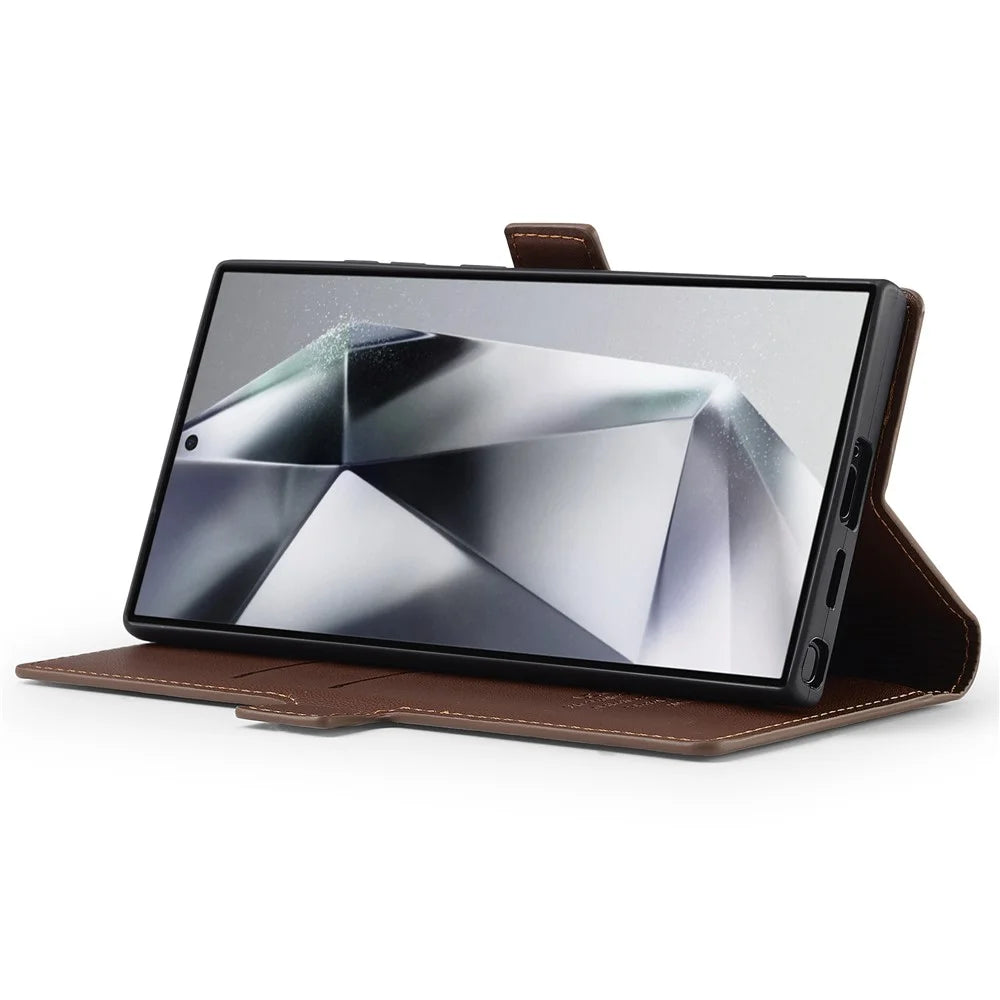 LC.IMEEKE L1 Series for Samsung Galaxy S24 Ultra Case PU Leather Wallet Stand Protective Phone Cover - Brown - 3