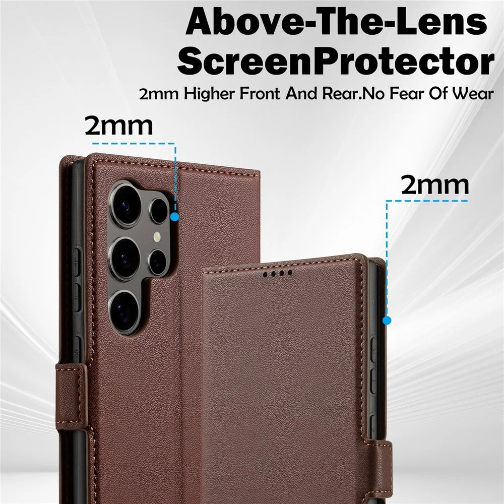 LC.IMEEKE L1 Series for Samsung Galaxy S24 Ultra Case PU Leather Wallet Stand Protective Phone Cover - Brown - 4