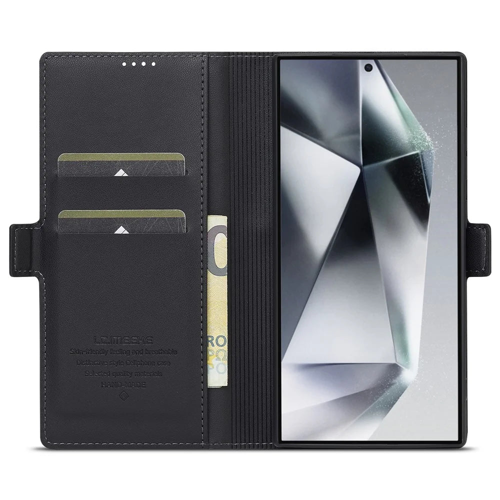 LC.IMEEKE L1 Series for Samsung Galaxy S23 Ultra Case PU Leather Wallet Stand Protective Phone Cover - Black - 2