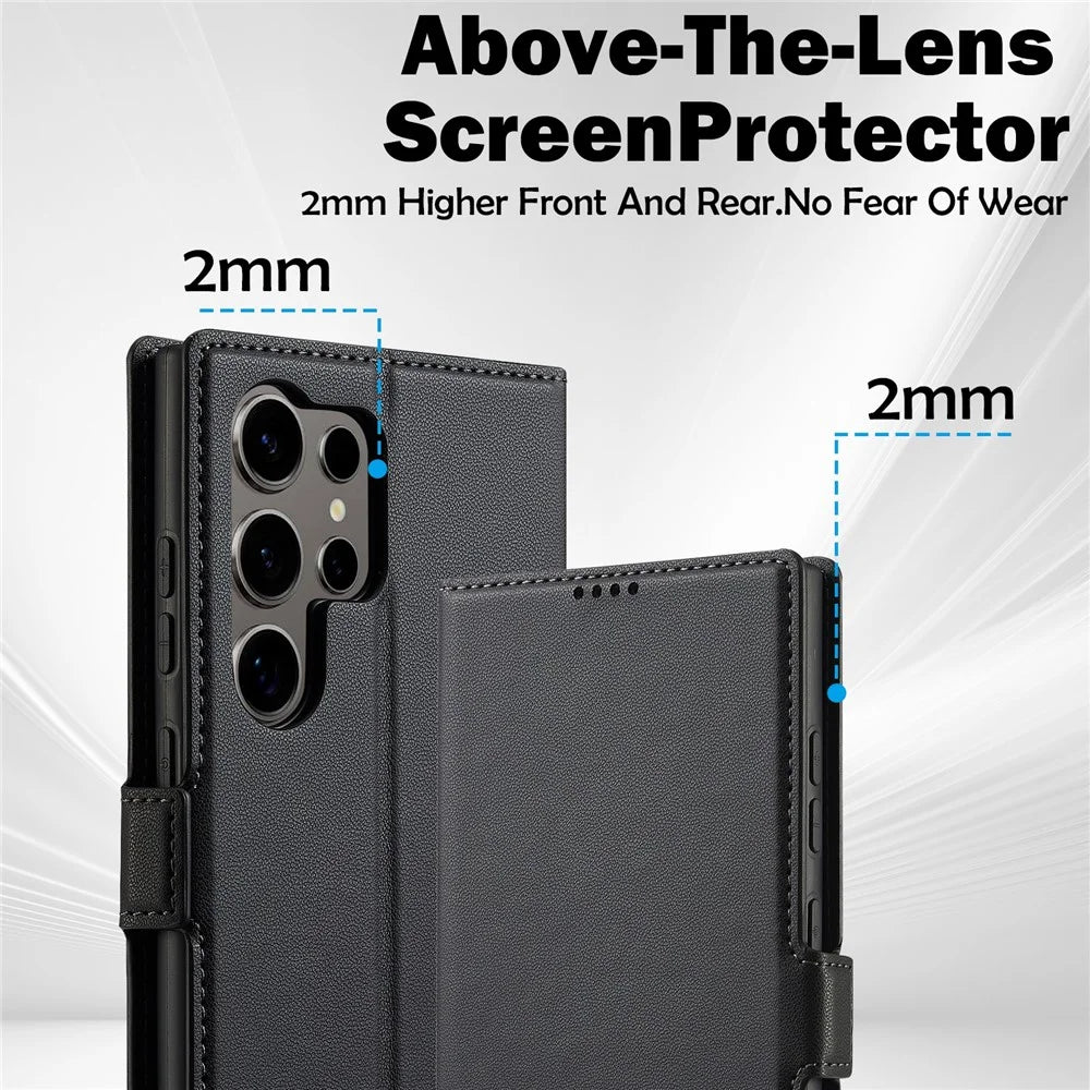 LC.IMEEKE L1 Series for Samsung Galaxy S23 Ultra Case PU Leather Wallet Stand Protective Phone Cover - Black - 4
