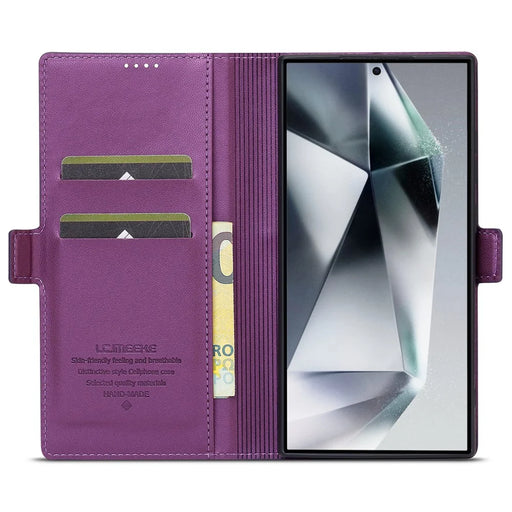 LC.IMEEKE L1 Series for Samsung Galaxy S22 Ultra 5G Case PU Leather Wallet Stand Protective Phone Cover - Purple - 2