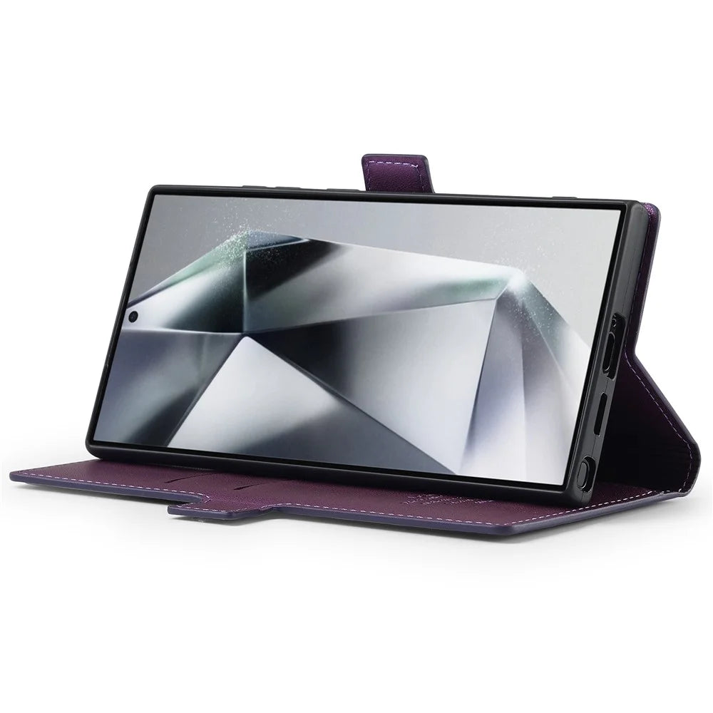 LC.IMEEKE L1 Series for Samsung Galaxy S22 Ultra 5G Case PU Leather Wallet Stand Protective Phone Cover - Purple - 3