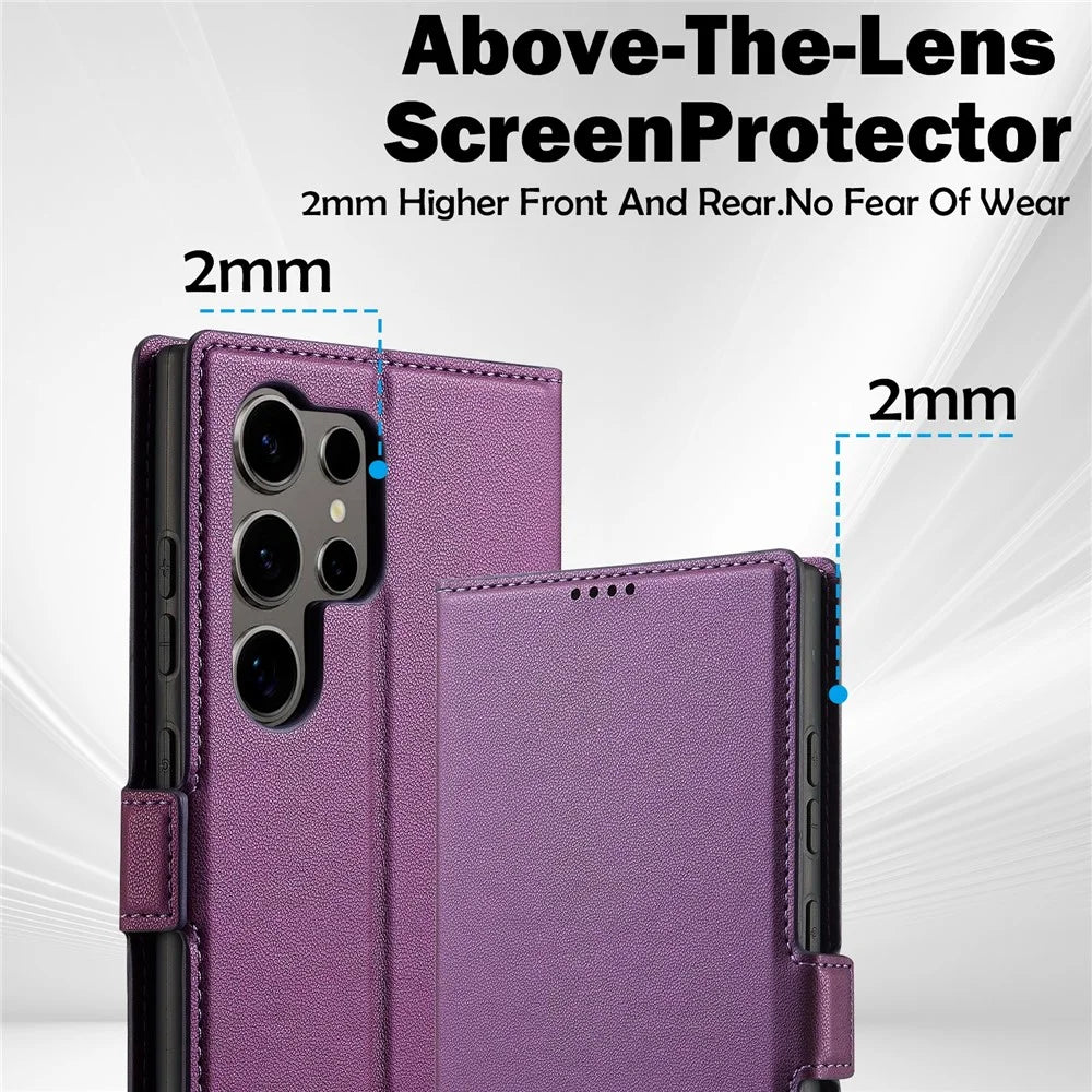 LC.IMEEKE L1 Series for Samsung Galaxy S22 Ultra 5G Case PU Leather Wallet Stand Protective Phone Cover - Purple - 4