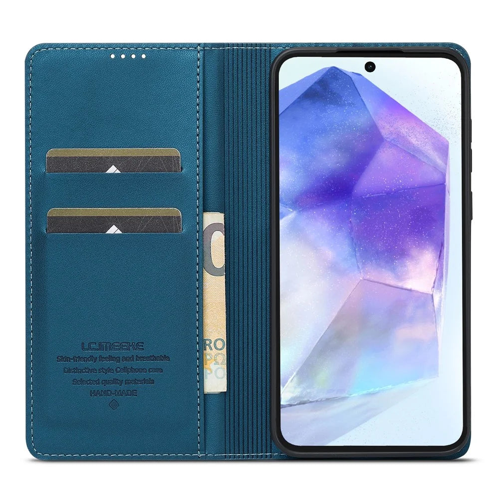 LC.IMEEKE L1 Series for Samsung Galaxy A15 5G Case PU Leather Wallet Stand Protective Phone Cover - Blue - 2