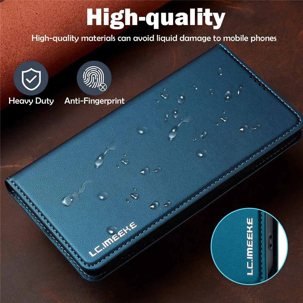 LC.IMEEKE L1 Series for Samsung Galaxy A15 5G Case PU Leather Wallet Stand Protective Phone Cover - Blue - 5