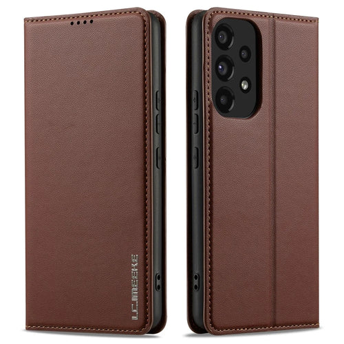 LC.IMEEKE L1 Series for Samsung Galaxy A53 5G Case PU Leather Wallet Stand Protective Phone Cover - Brown - 1