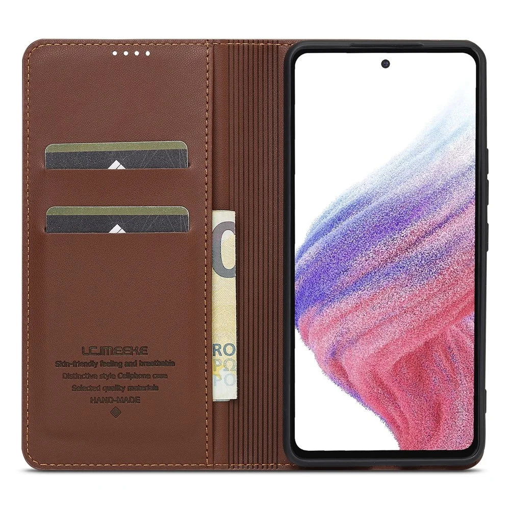 LC.IMEEKE L1 Series for Samsung Galaxy A53 5G Case PU Leather Wallet Stand Protective Phone Cover - Brown - 2