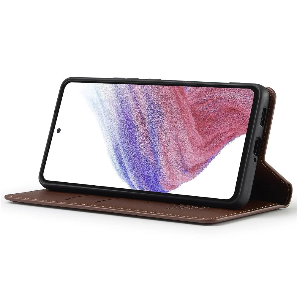 LC.IMEEKE L1 Series for Samsung Galaxy A53 5G Case PU Leather Wallet Stand Protective Phone Cover - Brown - 3