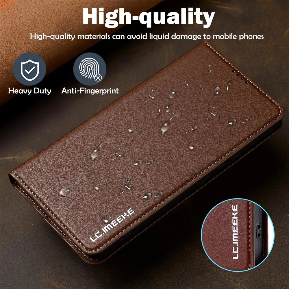 LC.IMEEKE L1 Series for Samsung Galaxy A53 5G Case PU Leather Wallet Stand Protective Phone Cover - Brown - 5