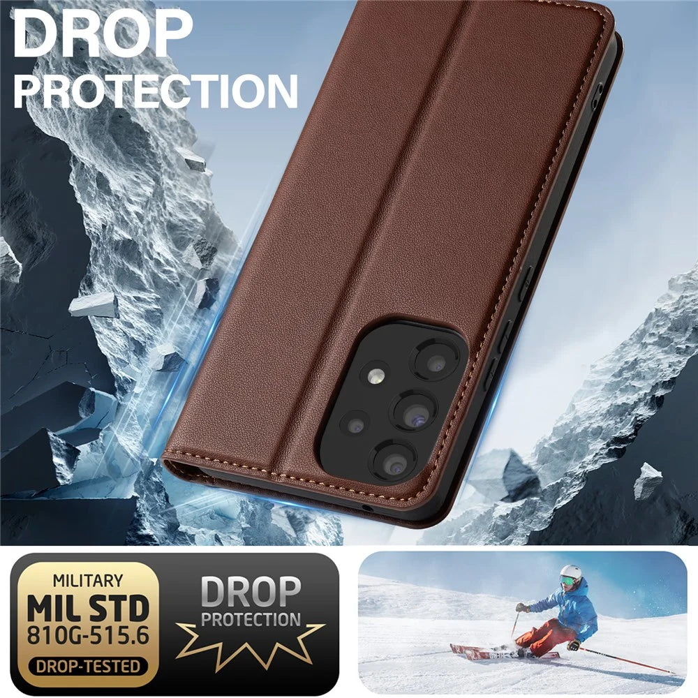 LC.IMEEKE L1 Series for Samsung Galaxy A53 5G Case PU Leather Wallet Stand Protective Phone Cover - Brown - 6