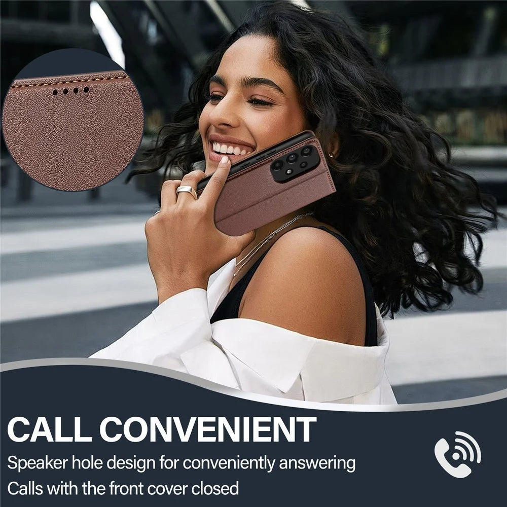 LC.IMEEKE L1 Series for Samsung Galaxy A53 5G Case PU Leather Wallet Stand Protective Phone Cover - Brown - 7