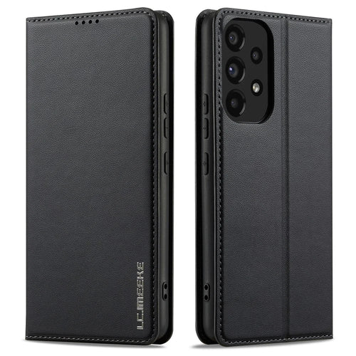 LC.IMEEKE L1 Series for Samsung Galaxy A52s 5G / A52 5G / 4G Case PU Leather Wallet Stand Phone Cover - Black - 1
