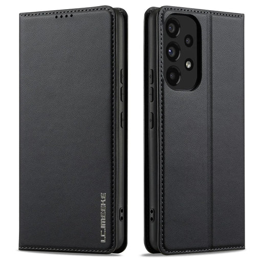 LC.IMEEKE L1 Series for Samsung Galaxy A52s 5G / A52 5G / 4G Case PU Leather Wallet Stand Phone Cover - Black - 1