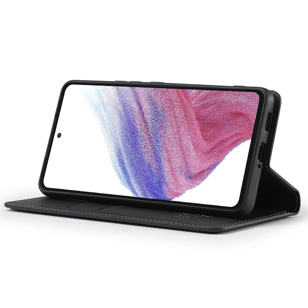 LC.IMEEKE L1 Series for Samsung Galaxy A52s 5G / A52 5G / 4G Case PU Leather Wallet Stand Phone Cover - Black - 3
