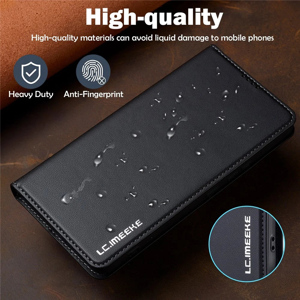 LC.IMEEKE L1 Series for Samsung Galaxy A52s 5G / A52 5G / 4G Case PU Leather Wallet Stand Phone Cover - Black - 5