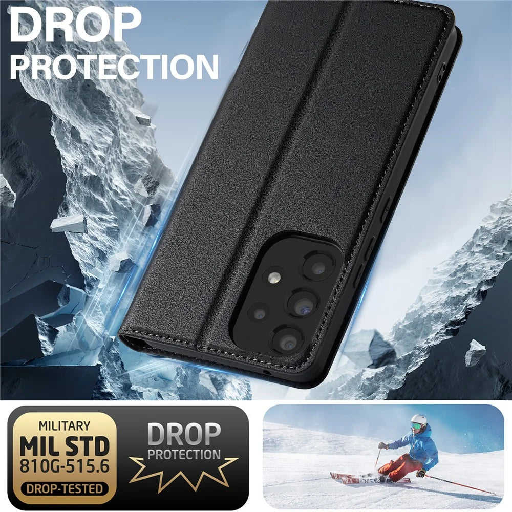 LC.IMEEKE L1 Series for Samsung Galaxy A52s 5G / A52 5G / 4G Case PU Leather Wallet Stand Phone Cover - Black - 6
