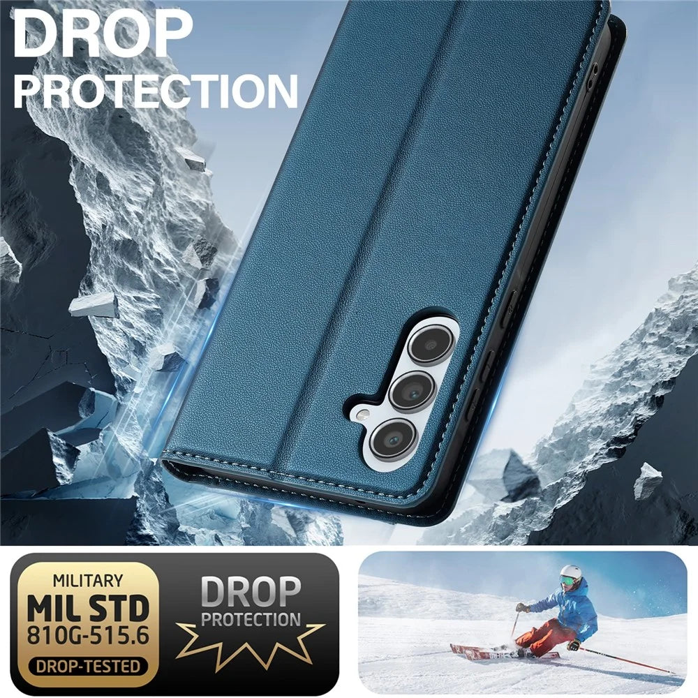 LC.IMEEKE L1 Series for Samsung Galaxy A54 5G Case PU Leather Wallet Stand Protective Phone Cover - Blue - 6