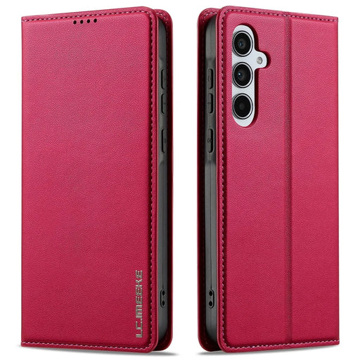LC.IMEEKE L1 Series for Samsung Galaxy A55 5G Case PU Leather Wallet Stand Protective Phone Cover - Red - 1
