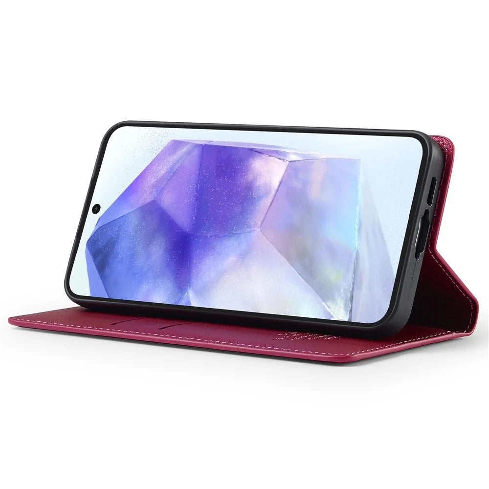 LC.IMEEKE L1 Series for Samsung Galaxy A55 5G Case PU Leather Wallet Stand Protective Phone Cover - Red - 3