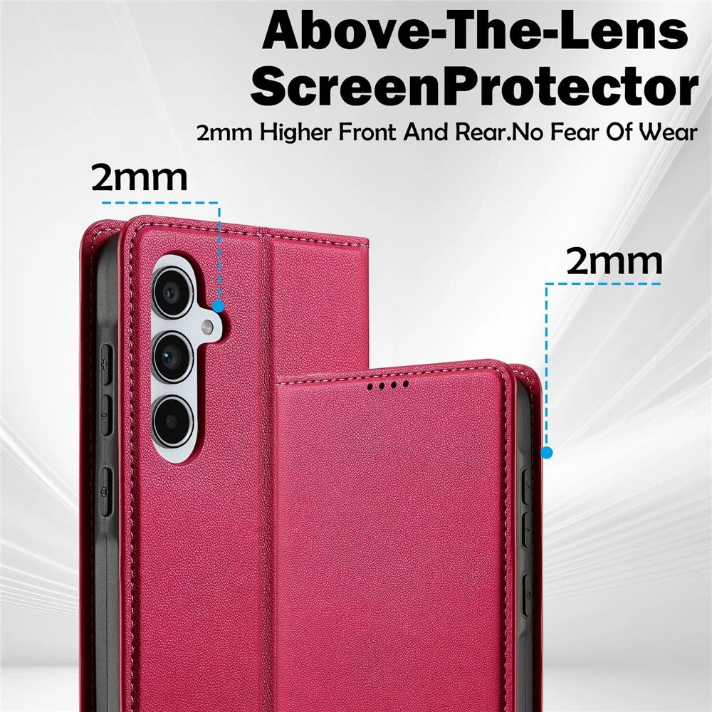 LC.IMEEKE L1 Series for Samsung Galaxy A55 5G Case PU Leather Wallet Stand Protective Phone Cover - Red - 4